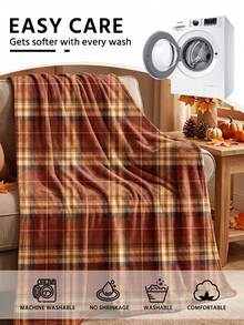 1pc Autumn Plaid Flannel Blanket, Single-Sided Print, Soft & Lightweight, Cartoon Pattern, Comfortable & Easy To Care, Multi-Purpose Blanket For Bedroom, Sofa, Study And Dorm, Room Decor, Autumn Home Decor, Ideal Autumn Gift, Perfect Birthday Gift - Multicolor - View 12