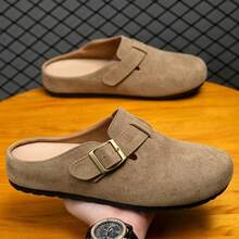 New Men's Fashion Suede Mule Slippers, Classic Non-Slip Outdoor Slippers With Arch Support - Brown - View 1