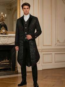Vintage Men's Medieval Gothic Stand Collar Jacket, Performance Wear, Tailcoat - Black - View 1