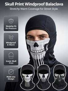 Musion 1/3pcs Gothic Skull Pattern Street Style Balaclava, Elastic Windproof Casual Full Face Scarf, Soft Comfortable Full Face Mask, Windproof Helmet Liner Headwear, Suitable For Motorcycle Riding, Cycling And Racing Sports - Multicolor - View 1