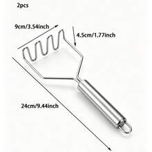 Manual Stainless Steel Potato Masher, Wavy Pressing Structure, Smooth And Fine Texture, Reduces Clumping. Smooth Stainless Steel Surface, Easy To Clean With Water. Ergonomic Cylindrical Handle, Comfortable For Long-Term Use, Hanging Hole For Storage. Suitable For Making Baby Food, Mashed Potatoes, Yam Puree, Fruit Puree, Daily Kitchen Cooking, Western Baking, Compact And Practical Kitchen Tool. - Silver - View 13