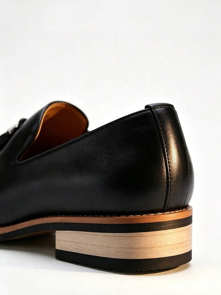 Salkin Classic Vintage Designer Tassel Slip-On Loafers For Men, Luxury Solid Color Breathable Upper, Non-Slip Wear-Resistant Sole, Casual Dress Shoes For Daily Wear, Commute, Business, Back To School, Student, Preppy Style, Suit, Office, Banquet, Party, Wedding, Groom, Suitable For All Seasons, Couple Date, Evening Dinner, Holiday Gift, Size Runs Small, Please Choose One Size Up - Black - View 5