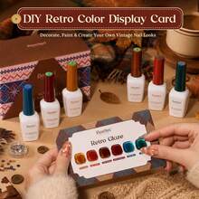 Beetles 6 Colors 9ML Retro Glaze Fall Jelly Gel Nail Polish Set, Sheer Amber, Brown, Blue, Teal, Burgundy, Red & Orange Tones With DIY Color Card, Nail Charms, Buttons & Glitter For UV Nail Art - 6 Colors 9ML Retro Glaze Fall Jelly - 查看 6