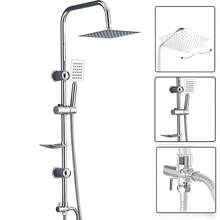 Shower Riser Kit, Shower Mixer Twin Head Shower Set, Bathroom Square Mixer With Handheld Shower And 8" Square Overhead Adjustable Rainfall Shower Taps, Hose  Plated Kit - Silver - View 4