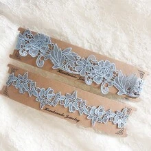 EVERDINAH 2Pcs Multi-Color Bridal Lace Garter Set, Elastic Wedding Thigh Bands For Bride, Floral Leg Accessories For Wedding, Bridal Shower, Party & Photoshoot,Halloween - Dusty Blue - View 11