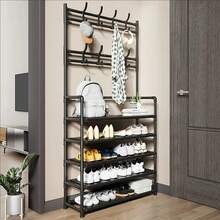 1 Set Multifunctional Coat Rack And Metal Shoe Storage Rack, Detachable Hooks And Hat Rack, Multi-Layer Independent Storage Space, Suitable For Clothes, Shoes, Hats, Bags And Umbrellas, Practical Storage Solution For Home, Apartment And Dorm, Space-Saving Entryway, Living Room, Bathroom And Hallway Storage, Independent Entryway Shoe Rack Provides Ample Storage Space, Suitable For Halloween, Christmas And Year-End Events - Multicolor - View 4
