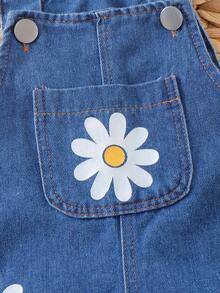 1pc Cute Floral Pocket Decor Baby Girl Romper, Summer & Autumn - Blue - View 5