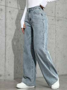Teen Girl Simple & Elegant Straight-Leg Jeans - Light Wash - View 2