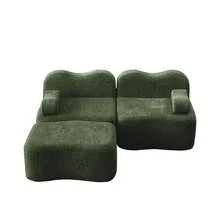 Sofá modular sin huesos en forma de L de 2 plazas con 1 otomana, forma de onda, cojín de reposabrazos móvil, para sala de estar & apartamento, sin montaje, verde - Verde - Ver 16