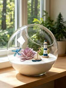 1pc Round Glass Container With Stand And Curved Slanted Rim, Suitable For Miniature Landscape, Succulents, Potted Plants/Outdoor DIY, Water Garden, Room Decor, Home Decor - A - View 11