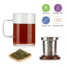 14oz/400ml Glass Tea Cup With Walnut Wood Lid And Handle, Extra Large Capacity Loose Leaf Tea Infuser Cup - Walnut - View 3