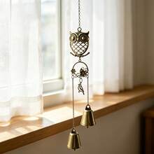 1pc Vintage Owl Wreath Wind Chime With Bird Decoration, Rustic Metal Hanging Bell, Suitable For Indoor, Garden, Patio Or Porch Use - Owl - View 2