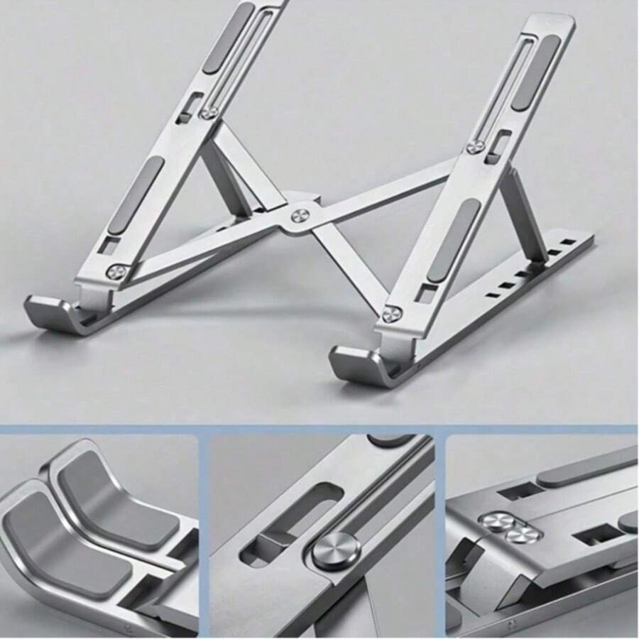 1pc Silver Aluminum Alloy Laptop Stand, Desktop Foldable Height Adjustable Laptop Holder, Universal Portable Storage Adjustable Tablet Stand, Suitable For All Laptops (Approx. 25.3cm) - Multicolor - View 1