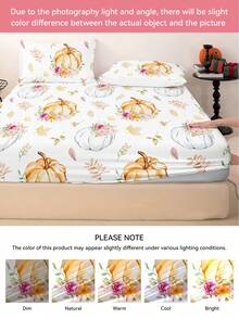 1pc Halloween Thanksgiving Leaf Pumpkin Print Fitted Sheet Only, Machine Washable Durable Bed Sheet, Autumn Holiday Bedroom Decor, Fits King/Queen/Full/Twin, Ideal For Home, Dorm, Apartment, Guest Room, Rentals And Gifts. - Multicolor - View 8