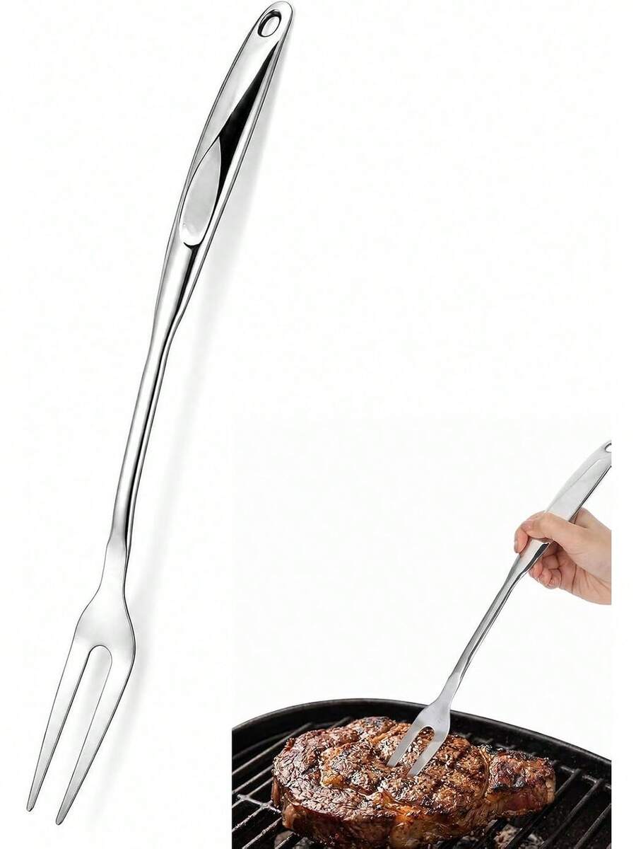 Tenedor para asar, tenedores de cocina de alta resistencia, tenedor de dos puntas para carne de 14.6" de acero inoxidable, tenedores para cortar carne con orificio para colgar, resistentes al calor para asar, rostizar, voltear y servir. - 1 - Ver 1