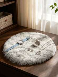 1pc Grey Long Plush Small Round Decorative Rug, Round Faux Fur Faux Sheepskin Carpet, Fluffy Machine Washable Small Rug, Suitable For Nail Table, Fluffy Carpet, Cosmetic Display Decoration Small Round, Various Photography Decoration, Home Decor Minimalist Ins Style Decorative Carpet, All Season Use - Black Tip - View 4