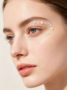 1pc Self-Adhesive White Pearl Face Sticker, Round Pearl Rhinestone Eye Gem, DIY Makeup Sticker Suitable For Wedding, Holiday, Carnival Party, Party,Halloween Costume - White - View 4