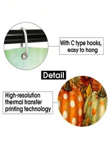 1/3/4pcs Orange & White Plaid Pumpkin Red Maple Autumn Leaf Pattern Bathroom Shower Curtain Set, Cute & Playful Style, 72*72 Inches, Waterproof Shower Curtain Bathroom Accessories - Includes 12 Plastic Hooks - Includes Toilet Lid Cover, U-Shaped Non-Slip Bath Mat And Soft Plush Rug - Washable, Mildew-Resistant - Perfect For Halloween / Thanksgiving Holiday Decor, Home Decor, Room Decor, Back To School Gift. Exquisite Housewarming Gift - A - View 5