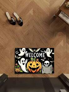 1pc Halloween New Best Seller - Daily Decor - Holiday Decor - Halloween - Pumpkin Ghost Welcome Mat - Small Rug - Halloween Decor, Halloween, Room Decor, Soft Flannel Square Weight 900, Machine Washable Durable, Stain Resistant, Quick Dry, Very Suitable For Indoor Door Mat, Outdoor Door Mat, Quirky Home Decor, Party Atmosphere Decor, Bedroom Rug, Kitchen Rug, Photo Prop, Outdoor Yard Decor, Holiday Gift, Area Rug, All Season Use - Multicolor - View 2