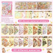 51pcs Scene Sticker Book, 30 Sheets Of Material, 20 Scenes, 1 Metal Tweezers, 3D Miniature House Scene Stickers, Hand-Classified Sticker Small House Scenes, Christmas, Halloween, Thanksgiving Party Gifts, Gatherings, Reusable, Multiple Sizes Available - Multicolor - View 1