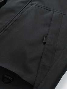 Spring/Autumn Unisex Functional Hooded Windbreaker Jacket, Outdoor Workwear Loose Fit With Large Pockets, Hiking Couple Top - Black - View 5