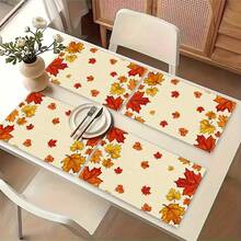 1pc/4pcs/6pcs/8pcs, Autumn, Fallen Leaves Pattern Suitable For Dining Table, Breakfast Mat, Coffee Bar, All-Season Decoration, Washable Table Mat, Room Decor, Kitchen Dining Table Mat, Indoor/Outdoor Party Decor, Home Decor, Ideal Gift - Multicolor - View 4