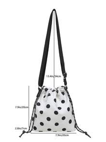 1pc Nylon Solid Color Drawstring Bucket Bag With Plush Charm Accessory, Fashion Crossbody Shoulder Bag For Women - White - View 3