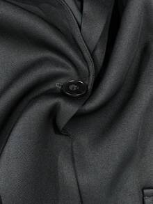 Women's Autumn/Winter Fashion Light Commute Solid Color Lined Oversized Padded Shoulder Wide Cuff Split Single-Breasted Mid-Length Long Sleeve Blazer & Low Waist Mini Skirt Set - Dark Grey - View 10