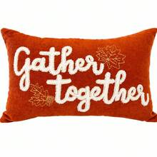 2pcs Pumpkin Letter Print Decorative Pillowcases, Farmhouse Rustic Linen Texture Rectangular Cushion Covers, Autumn Thanksgiving Halloween Home Decor, Suitable For Sofa Bedroom Living Room, Modern Country Style Throw Pillow Covers, Pillow Insert Not Included - Orange - View 5
