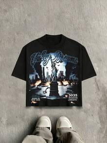 Men's Y2K Tee -Retro American Street Style! Skull Basketball Graphic Tee Loose Retro Fit,Suitable For Young Men And Women To Wear For Casual. - 黑色 - 查看 1