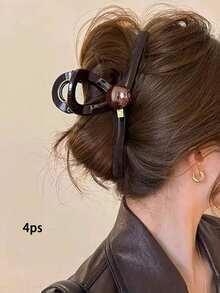4pcs High-End Coffee Color Hair Clips,2026 New Fashion Hair Clips For Women,Large Capacity Hair Claw Suitable For Party,Commuting - 4 Pieces Brown-spherical - View 9