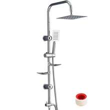 Shower Riser Kit, Shower Mixer Twin Head Shower Set, Bathroom Square Mixer With Handheld Shower And 8" Square Overhead Adjustable Rainfall Shower Taps, Hose  Plated Kit - Silver - View 7