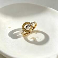 1pc Stainless Steel Fashionable Roman Numeral Ring - Yellow Gold - View 4