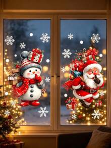36pcs/2sets Christmas Window Stickers, Fun Santa Claus & Snowman Snowflake Window Decals, Window Home Decor, Party Holiday Gift, Christmas Party, Reusable Indoor Home Christmas Winter Party Decoration - Multiple Styles - View 3