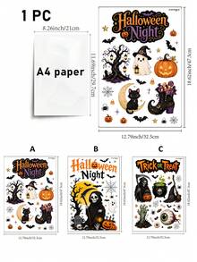 SUPSTICKER 1件裝可愛哥德風萬聖節牆面與窗戶貼紙，自黏可移除PVC貼花，居家派對裝飾，3款可選 - 彩色 - 查看 3