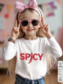 Girls' Base Shirt With Long Sleeves And White Top, Basic Pullover For Spring, Autumn And Winter, Short Style, Cartoon Floral Print Casual Daily Wear - White - View 2