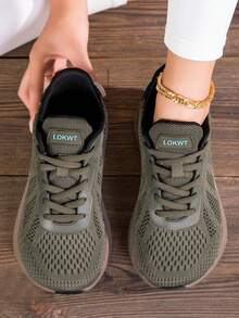 LOKWT 1 đôi giày chạy bộ unisex màu trơn, vải thể thao phối lưới, mũi giày rộng, form siêu rộng, đi ngoài trời quanh năm - màu xanh lá - Xem 2