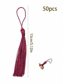 20/50/100/200pcs 13cm (5 Inch) Smooth Silk Thread Bookmarks With Tassels, 2 Inch Hanging Cord Rings And Small Chinese Knots, Suitable For Jewelry Making, Souvenirs, Bookmark Crafting, Handmade DIY Accessories - 13cm Wine Red - View 8