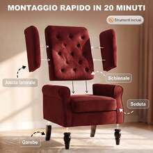 HOMCOM Poltrona Camera da Letto in Stile Francese con Ampia Seduta, Poltroncina Salotto Trapuntata Imbottita in Velluto di ghiaccio con Braccioli e Gambe in Legno di Eucalipto, Rosso Vino - Bordò - Visualizzare 7