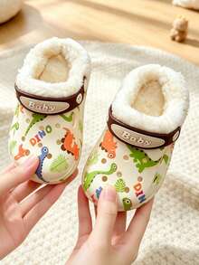 New Cartoon Dinosaur & Rabbit Decor House Slippers, Suitable For Boys & Girls Daily Home Wear, Soft & Warm Lining - White - View 3