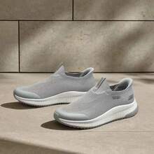 Skechers Breathable Flyknit Mesh Lightweight Foam Sole Men's Slip-On Walking Shoes - Grey - View 5
