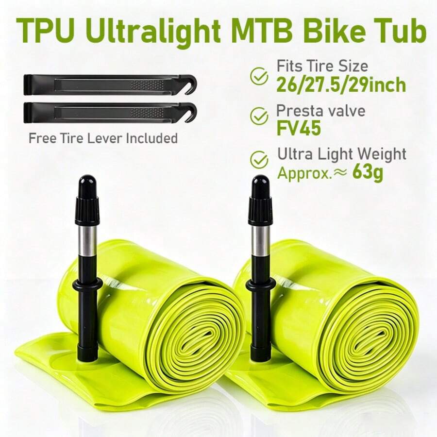 Pollycycle 2pcs Mountain Bike Bicycle Inner Tubes, Suitable For 26/27.5/29 Inch Mountain Bikes, Road Bikes, Ultra-Light TPU Material, Puncture-Resistant, 45mm Presta Valve - Multicolor - View 1