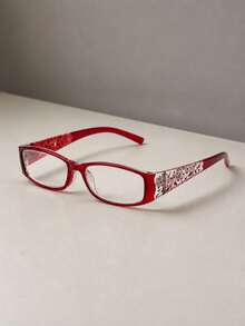 1pc Women's Vintage Floral Decor Narrow Frame Clear Lens Glasses, Y2K Style Transparent Lens, Hort Girl Style Suitable For Daily Use, Including Computer Work, Reading And Gaming, Holiday Parties - Multicolor - View 9