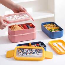 1 hộp cơm bento 2 lớp kèm bộ dụng cụ ăn, dùng được trong lò vi sóng và máy rửa bát, phù hợp cho dã ngoại, đi làm, picnic và đi học - Nhiều màu - Xem 4