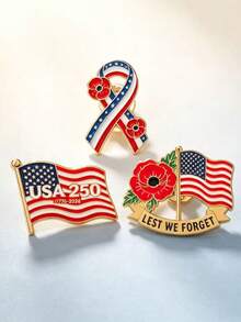 1pc Lest We Forget Poppy Brooch, American Flag Ribbon Commemorative Badge, Backpack & Jacket Decoration - Multicolor - View 10
