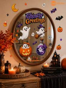 SUPSTICKER 1PC Cute Ghost Halloween Wall & Window Sticker, Self-Adhesive Removable PVC Decal For Home Party Decor, 3 Styles - Multicolor - View 9