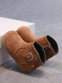 Vintage Buckle Kids' Ankle Boots, Girls' Autumn/Winter Side Zipper Casual Boots - Brown - View 1
