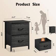 All Dresser With 2 Drawers, Bedside Furniture, Night Stand, End Table With Fabric Bins For Bedroom, Closet, Entryway, College Dorm, Dark Grey |   End Table With Fabric Bins For Bedroom, 15-Min Quick-Assembly, Sturdy Metal Frame & Adjustable Feet CUBM - Charcoal Black (Set Of 2) - View 9