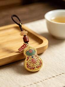 1pc Alloy Enamel Gourd Keychain, Vintage Chinese Style Lucky Blessing Wealth Pendant, Braided Rope Key Ring, Car Bag Charm, Holiday Gift Accessory - Multicolor - View 4