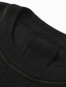 Boys' Teen Student Casual Solid Color Crew Neck Pullover Ribbed Knit Short Sleeve T-Shirt Spring Summer Top - Black - View 5